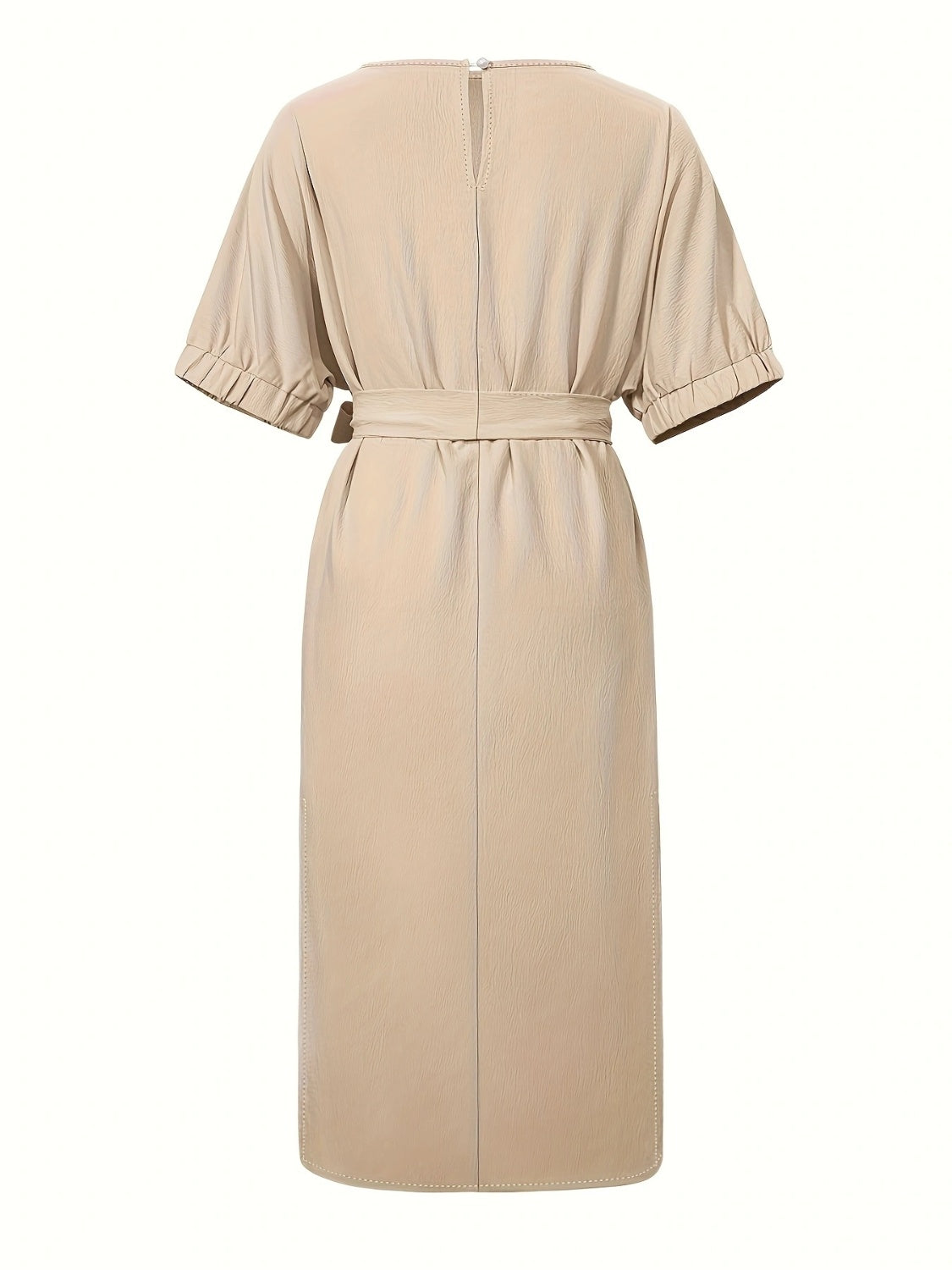 Slit Round Neck Tie Waist Midi Dress - Siennasass