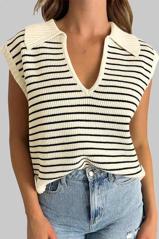 Striped Collared Neck Tank - Siennasass