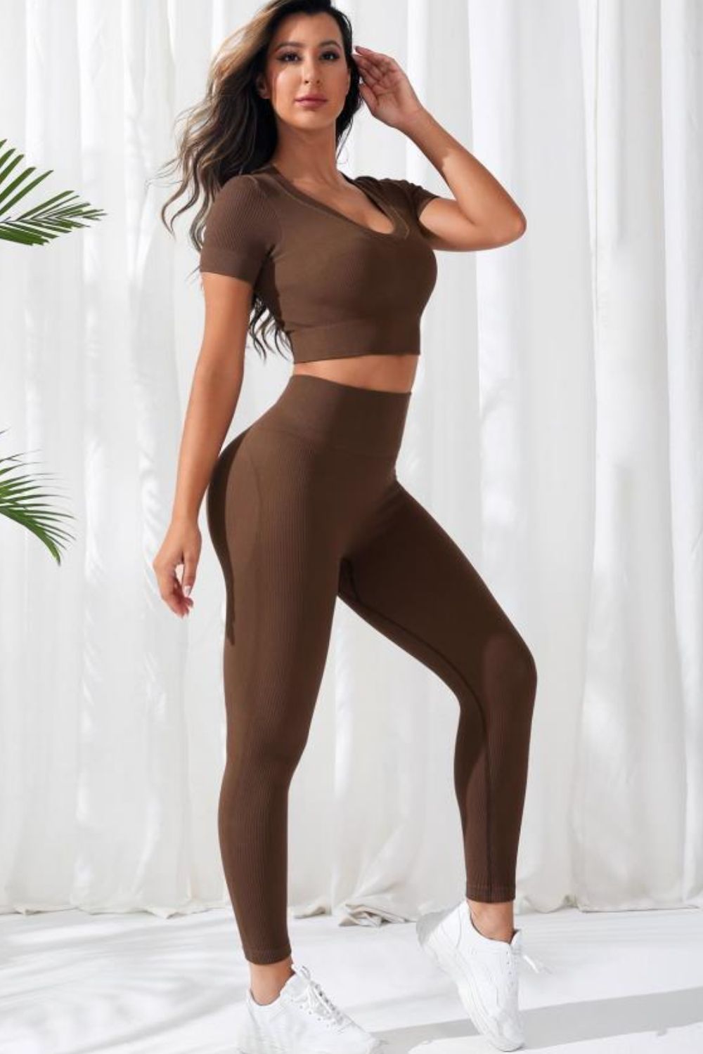 V-Neck Crop Top and High Waistband Long Active Pants - Siennasass