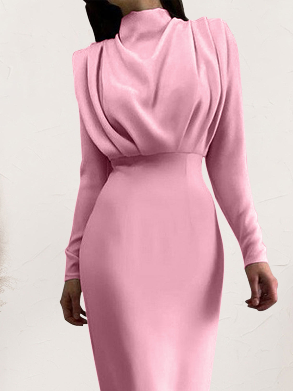 Ruched Turtleneck Long Sleeve Dress - Siennasass