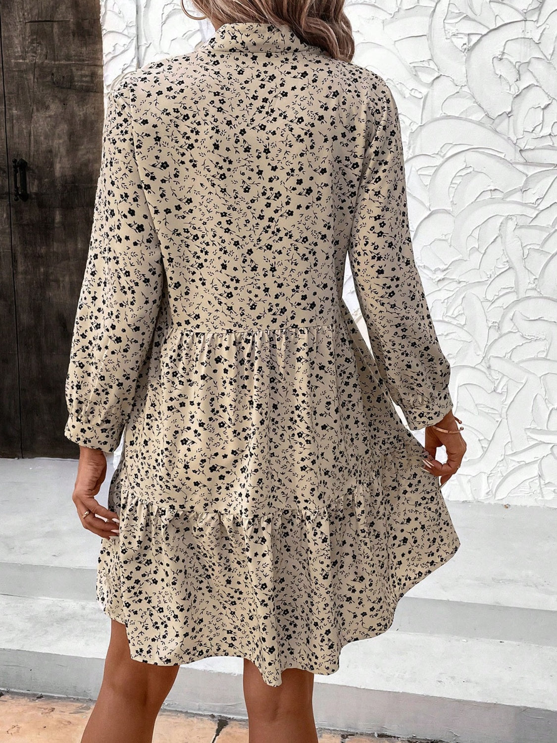 Tied Printed Long Sleeve Mini Dress - Siennasass