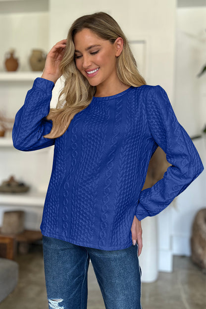 Textured Round Neck Long Sleeve Sweatshirt - Siennasass
