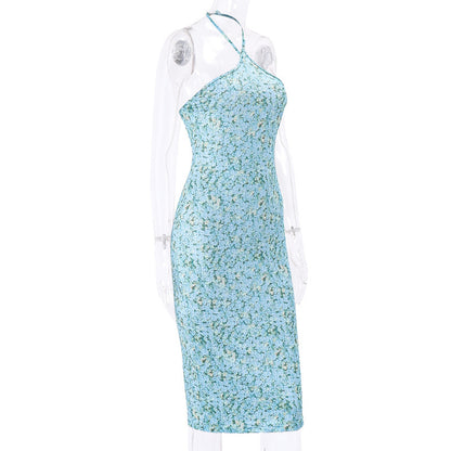 Hanging Neck BackSlim Floral Knee-length Women's Dress - Siennasass