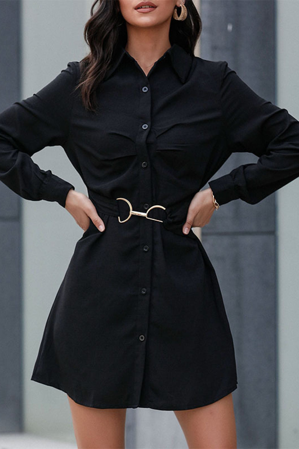 Perfee Belted Mini Shirt Dress - Siennasass