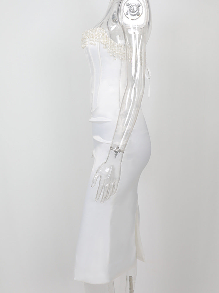 Perlen Fischgrätenkleid Rock Damenkleid