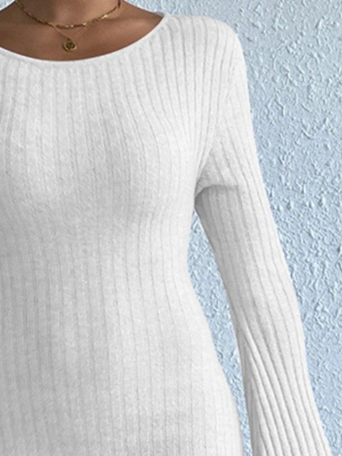Backless Round Neck Long Sleeve Sweater Dress - Siennasass