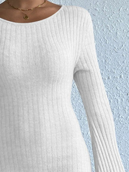 Backless Round Neck Long Sleeve Sweater Dress - Siennasass