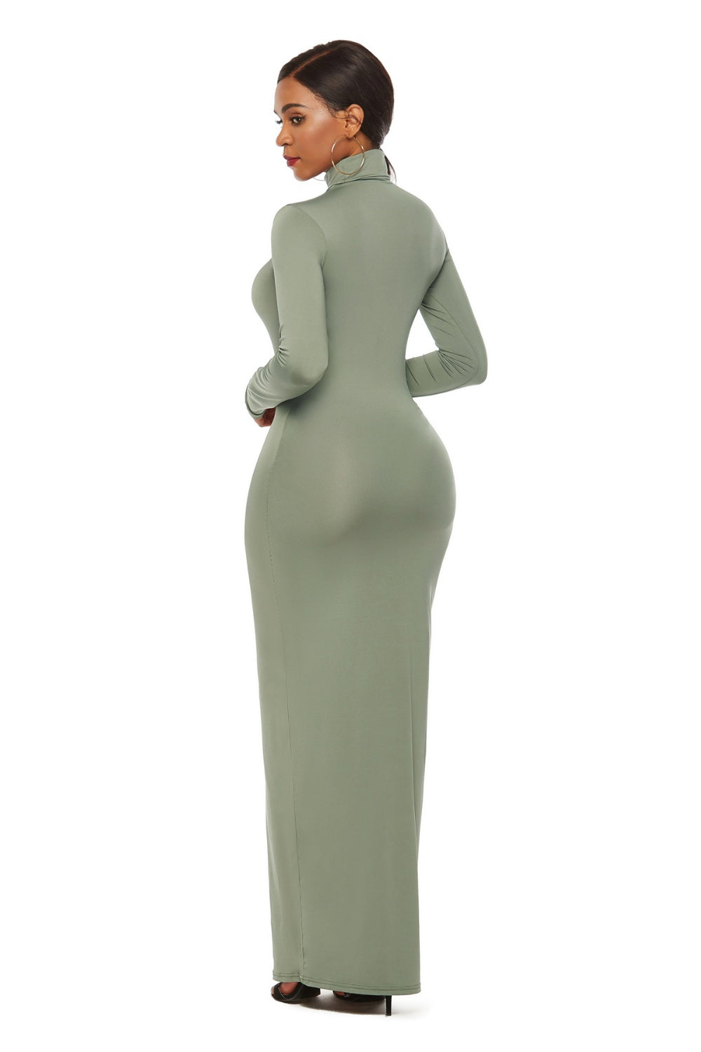 Mock Neck Long Sleeve Maxi Slim Dress - Siennasass