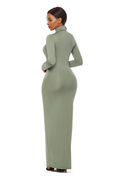 Mock Neck Long Sleeve Maxi Slim Dress - Siennasass