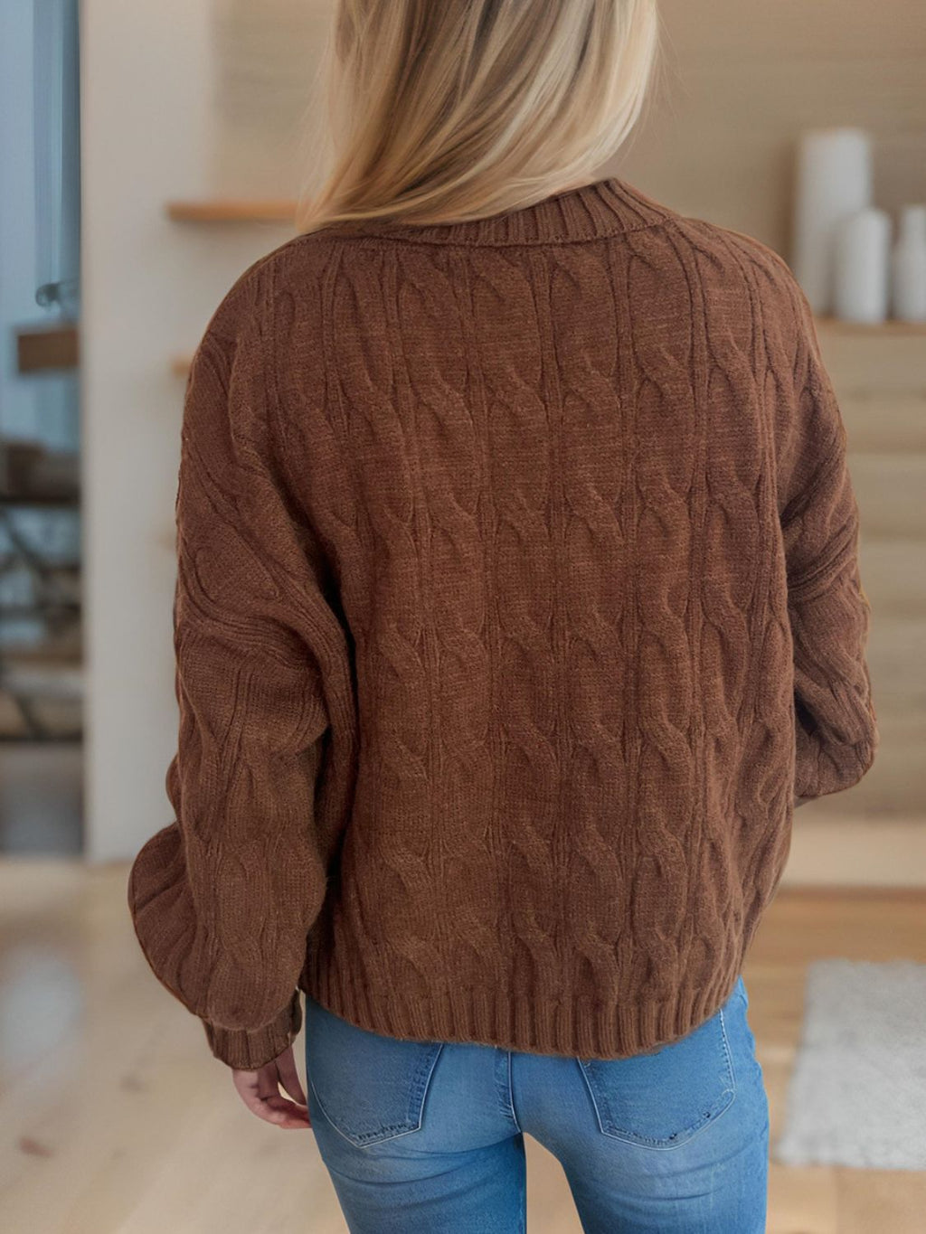 Cable-Knit Turtleneck Long Sleeve Sweater - Siennasass
