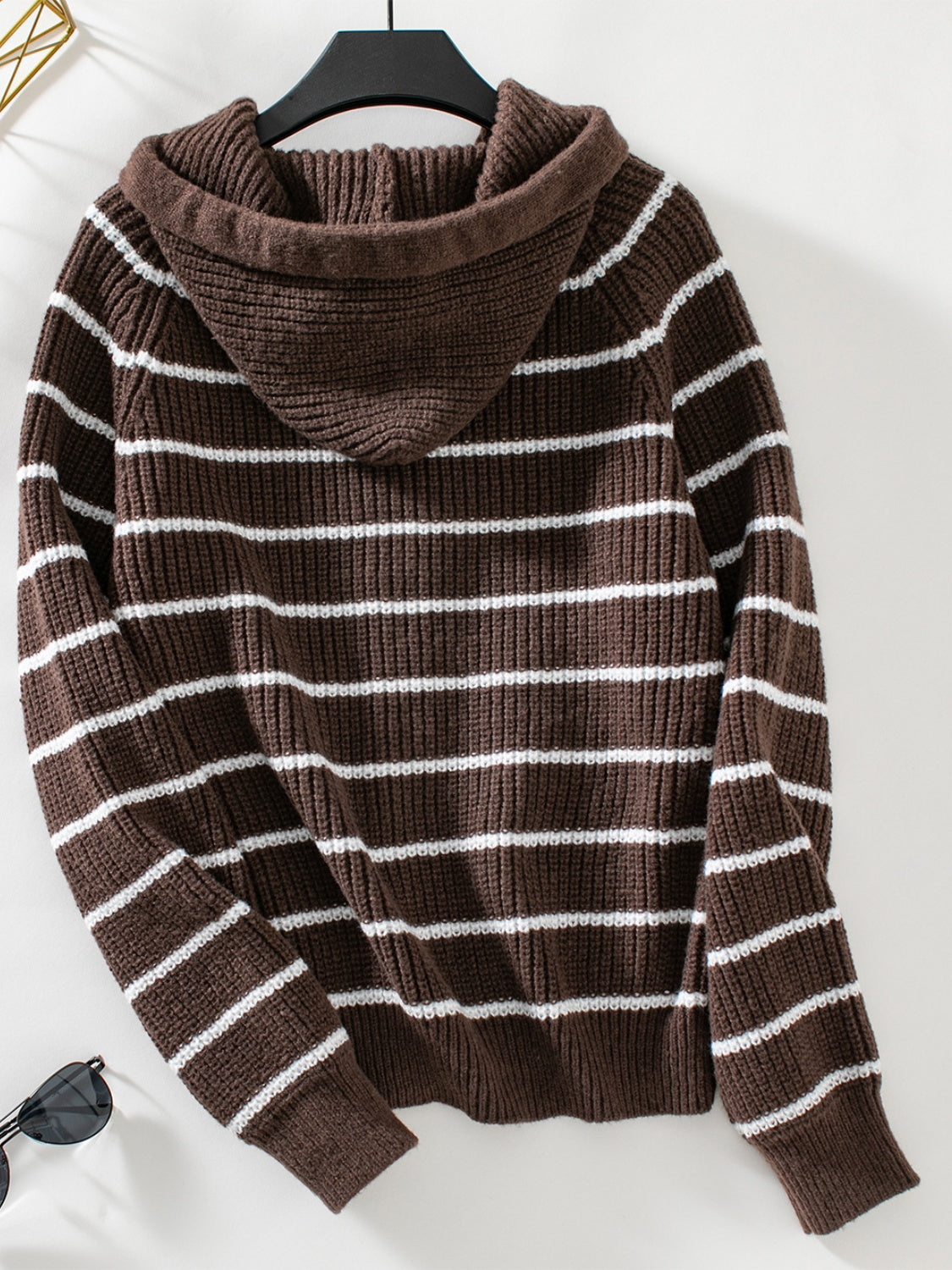 Striped Button Up Long Sleeve Hooded Cardigan - Siennasass