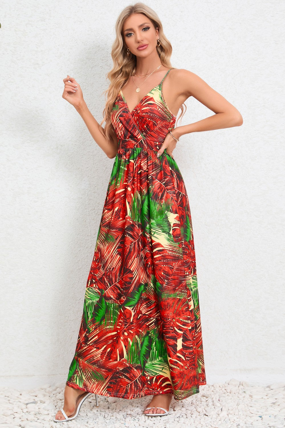 Printed Surplice Maxi Cami Dress - Siennasass