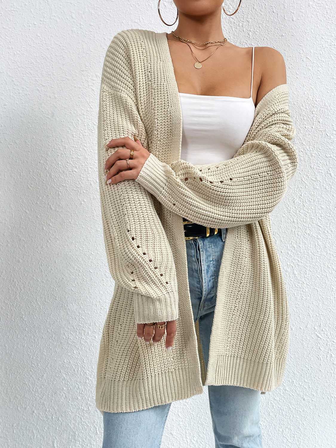 Open Front Dropped Shoulder Slit Cardigan - Siennasass