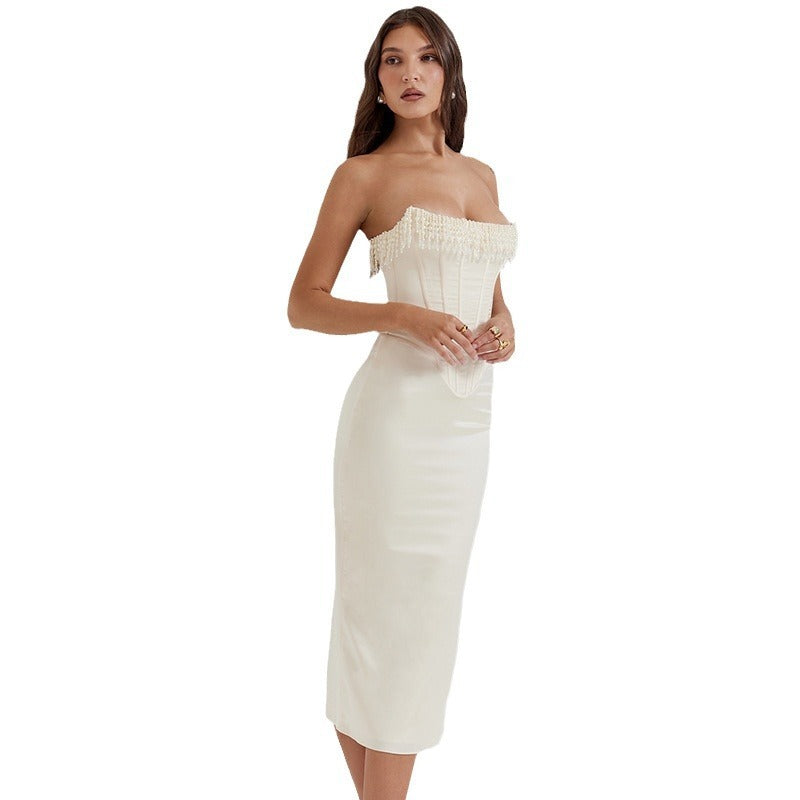 Perlen Fischgrätenkleid Rock Damenkleid