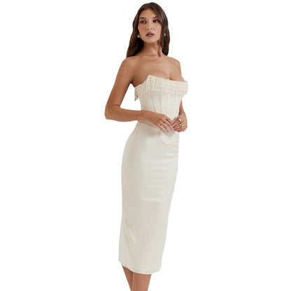 Perlen Fischgrätenkleid Rock Damenkleid