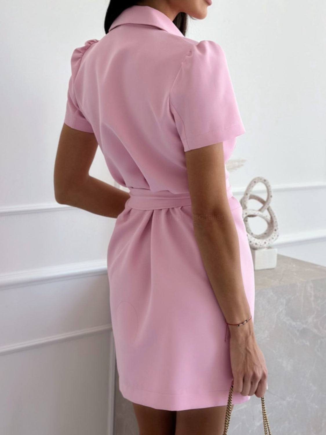 Short Sleeve Tie Waist Mini Dress - Siennasass