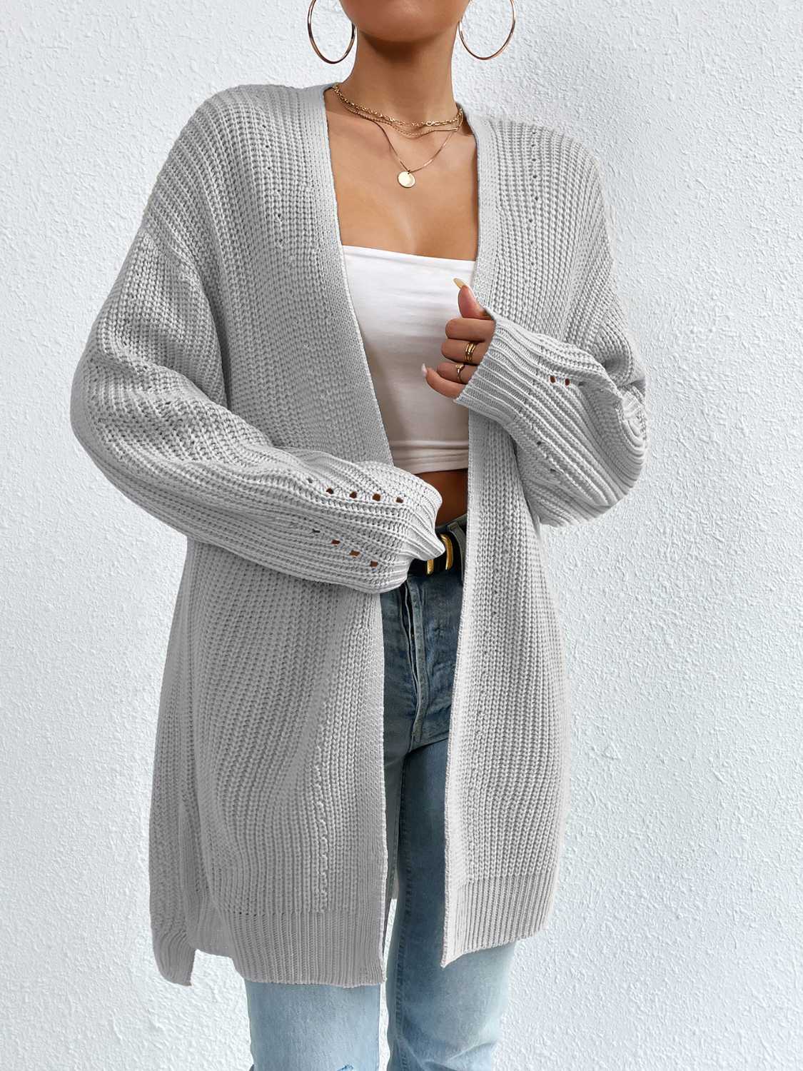 Open Front Dropped Shoulder Slit Cardigan - Siennasass