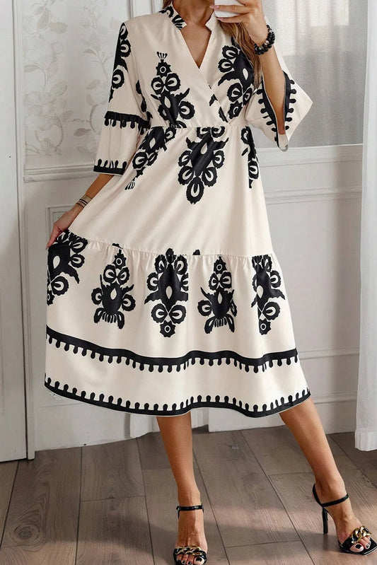 Printed Half Sleeve Knee Length Dress - Siennasass