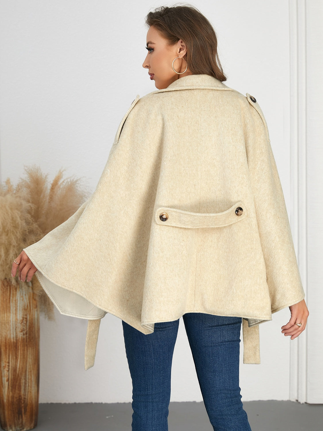 Double-Breasted Tie Waist Poncho - Siennasass