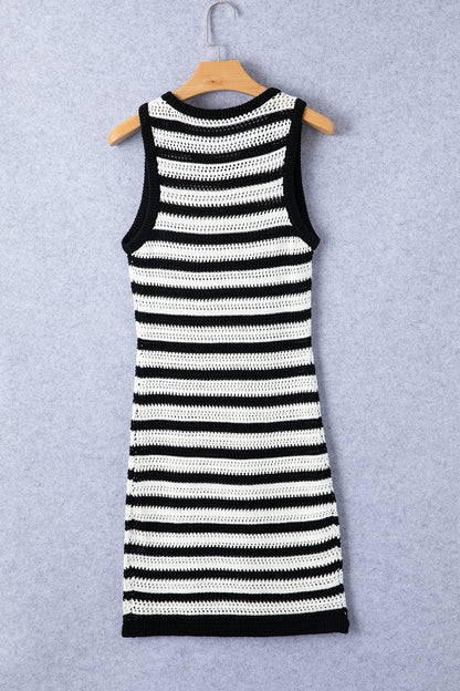 Openwork Striped Wide Strap Knit Dress - Siennasass