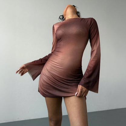 Modisches, doppellagiges, bedrucktes Kleid mit Taillenregulierung für Damen