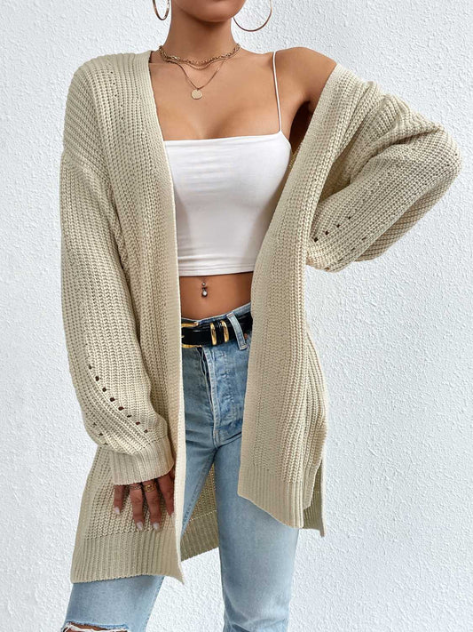 Open Front Dropped Shoulder Slit Cardigan - Siennasass