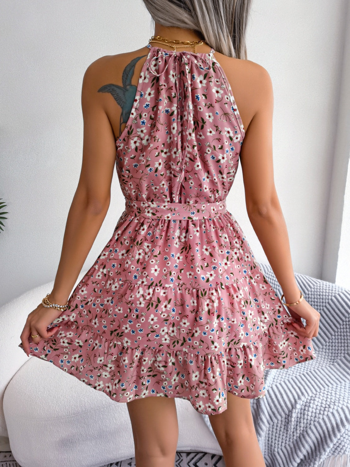 Tied Printed Grecian Neck Mini Dress - Siennasass