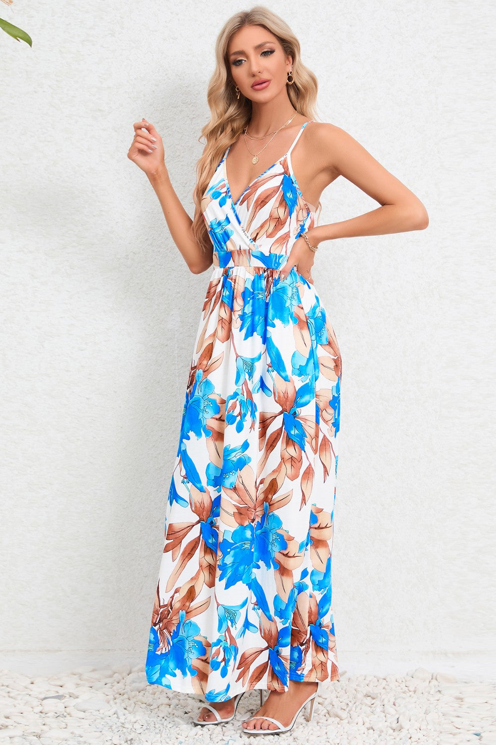 Printed Surplice Maxi Cami Dress - Siennasass