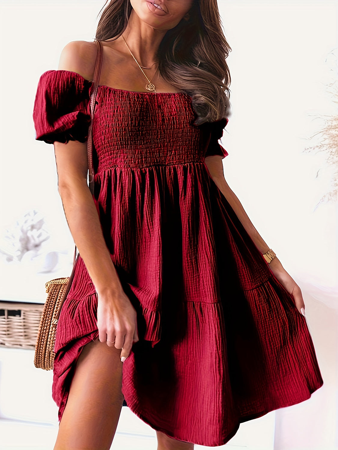 Full Size Ruffled Off-Shoulder Short Sleeve Dress - Siennasass