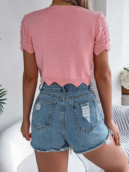Tied Openwork Short Sleeve Cardigan - Siennasass