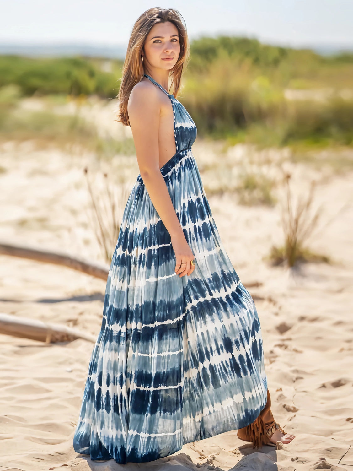 Tie-Dye Halter Neck Sleeveless Dress - Siennasass
