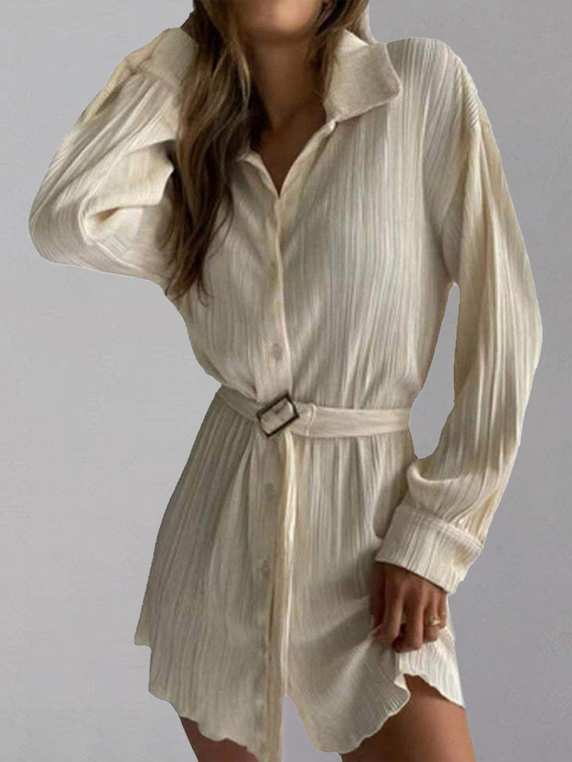Button Up Dropped Shoulder Shirt Dress - Siennasass