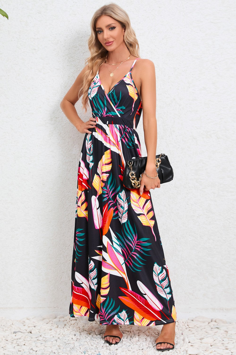 Printed Surplice Maxi Cami Dress - Siennasass