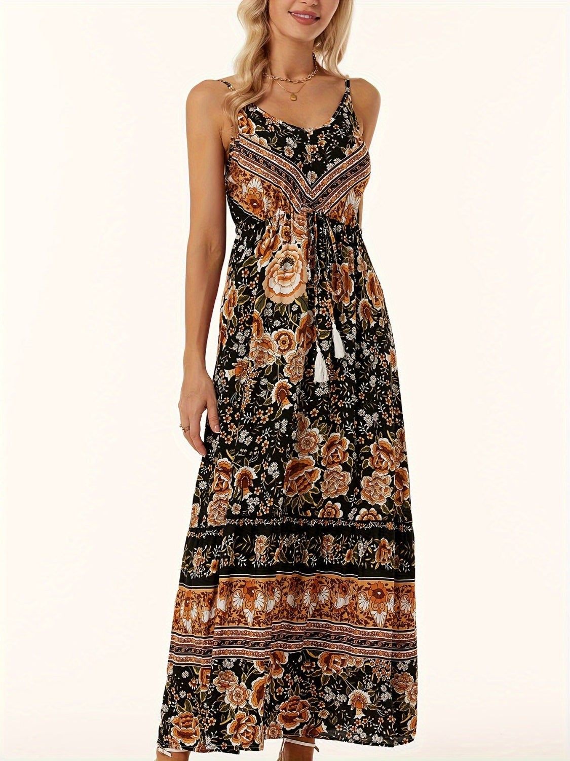 Printed Scoop Neck Midi Cami Dress - Siennasass