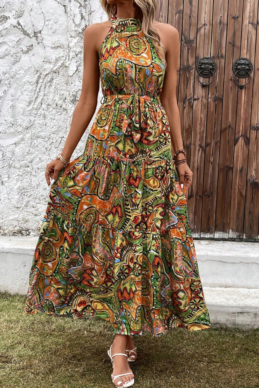 Tied Slit Floral Sleeveless Dress - Siennasass