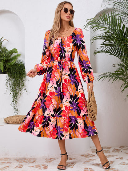 Printed Long Sleeve Midi Dress - Siennasass