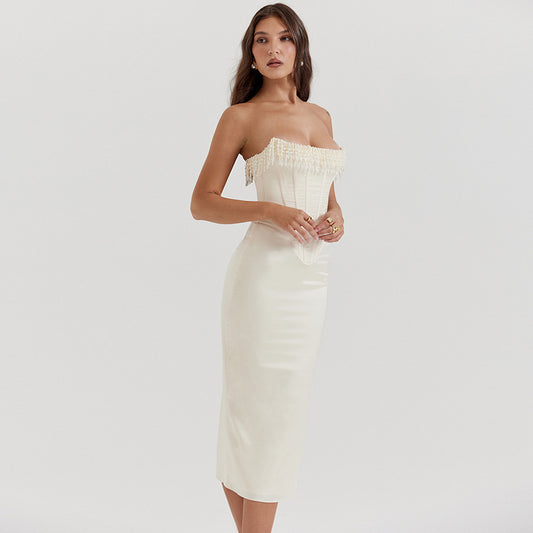 Perlen Fischgrätenkleid Rock Damenkleid