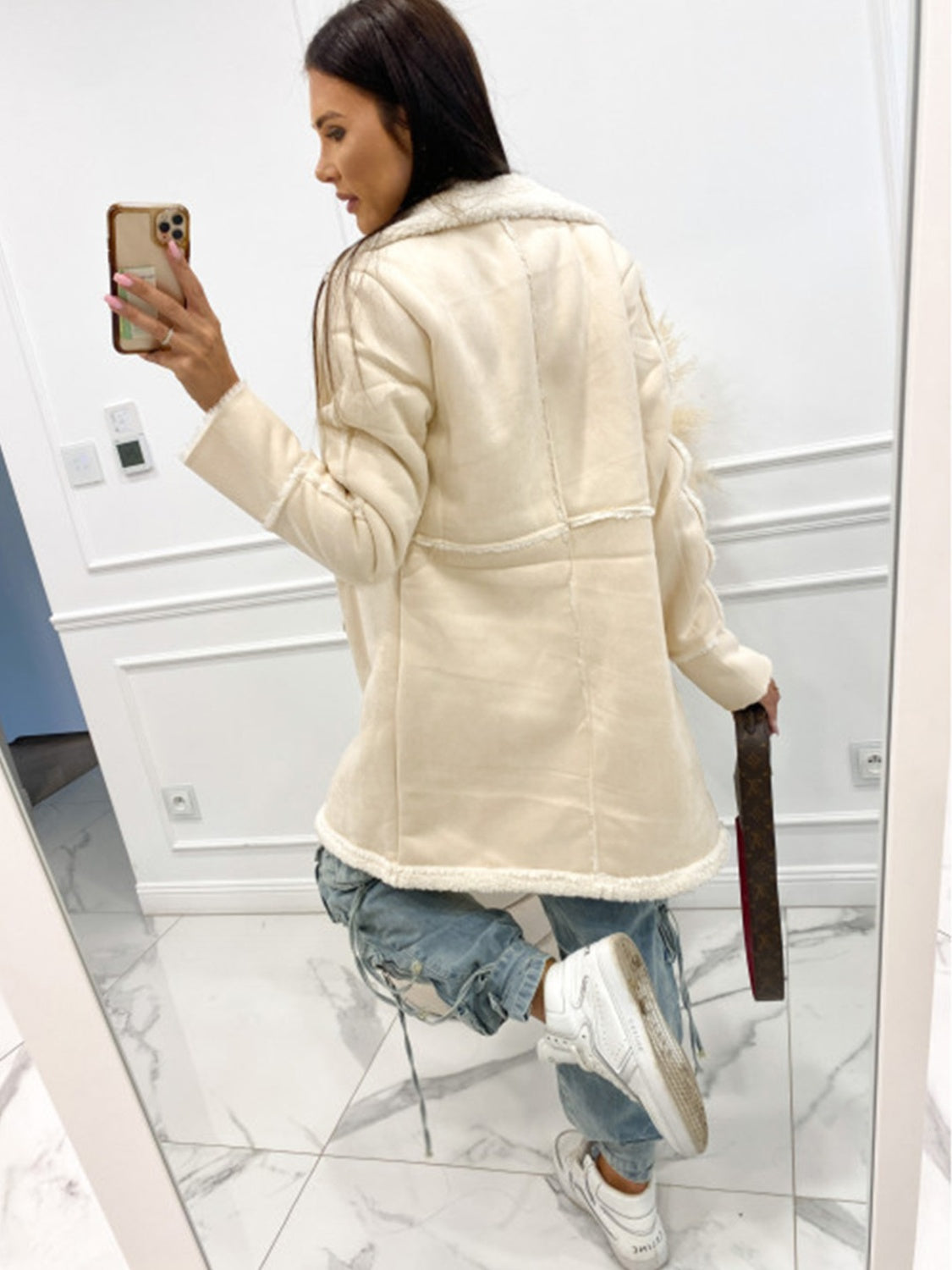 Lapel Collar Exposed Seam Buttoned Coat - Siennasass