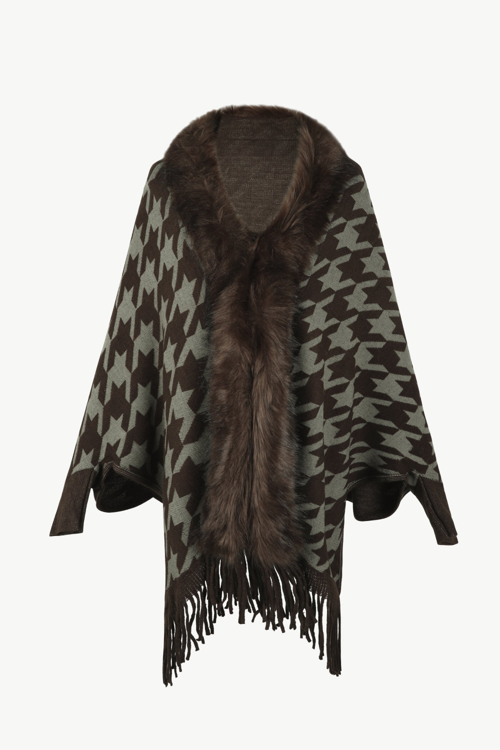 Houndstooth Fringe Hem Poncho - Siennasass