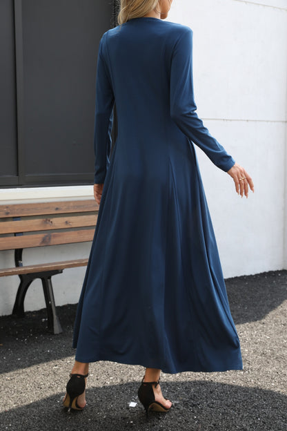 Round Neck Long Sleeve Maxi Dress with Pockets - Siennasass
