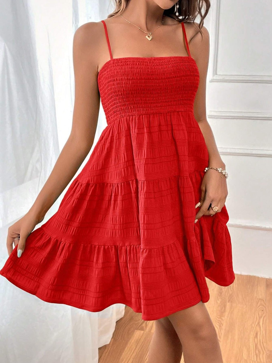 Tiered Smocked Square Neck Cami Dress - Siennasass
