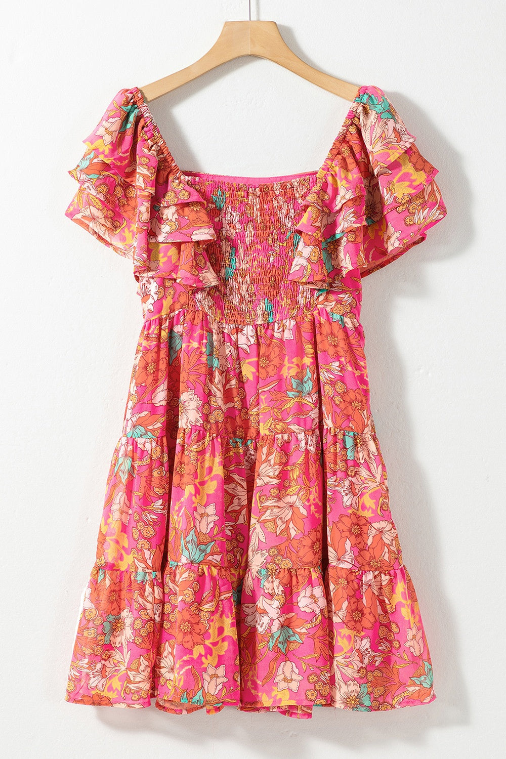 Ruffled Printed Square Neck Dress - Siennasass