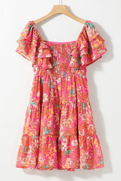Ruffled Printed Square Neck Dress - Siennasass