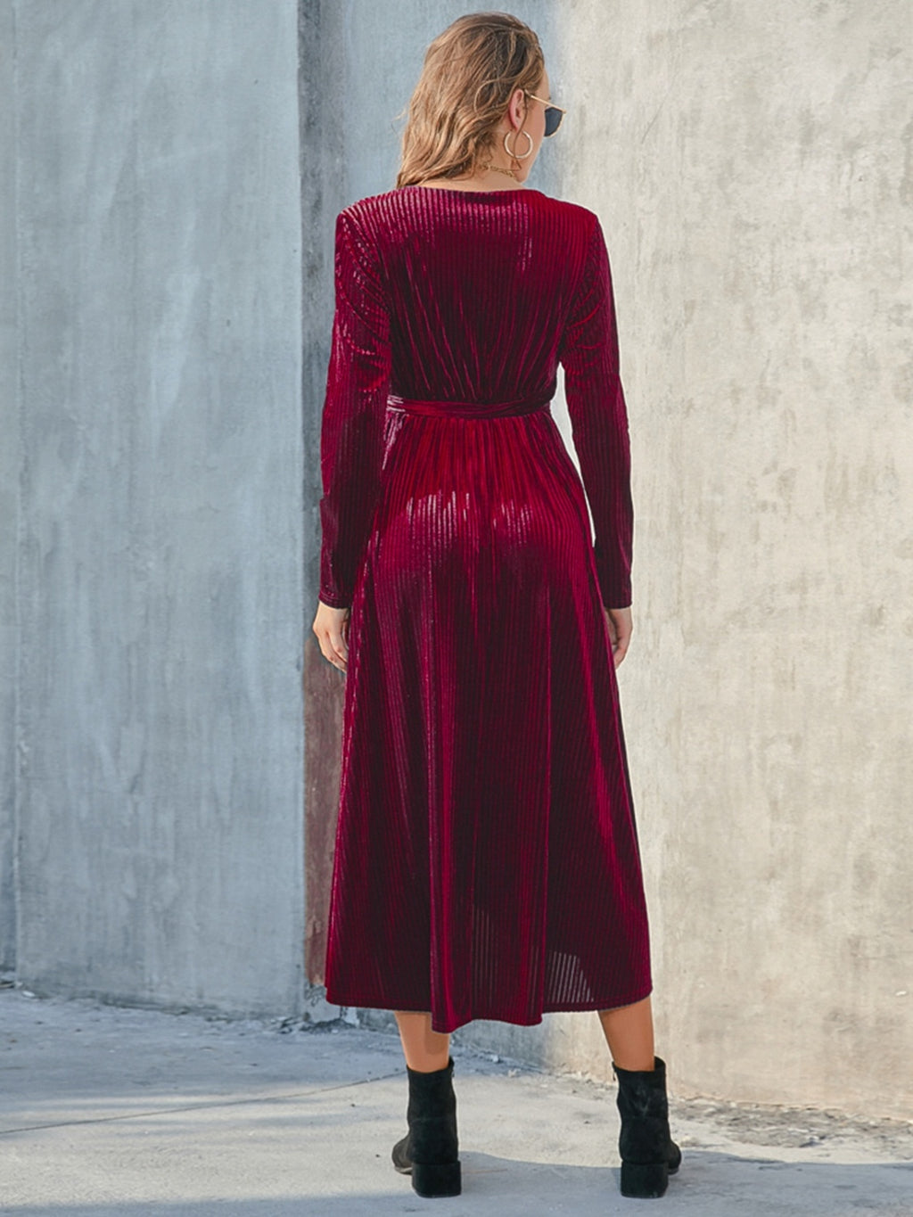 Tie Front Long Sleeve Slit Dress - Siennasass