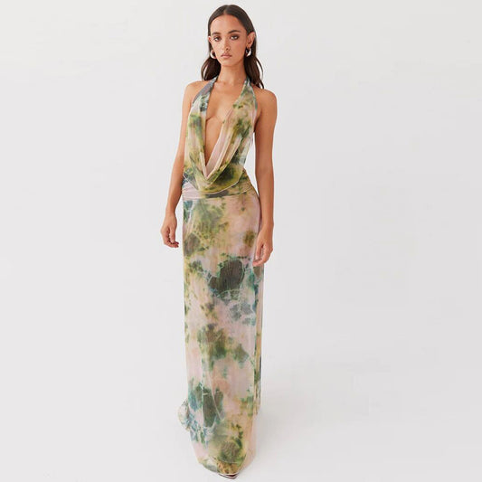 Tie Dye Printing Deep V-neck Suits