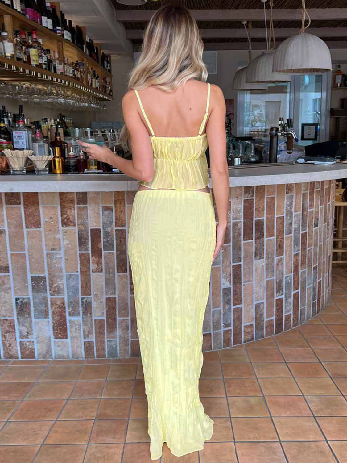 Square Neck Sleeveless Top and Ruched Skirt Set - Siennasass