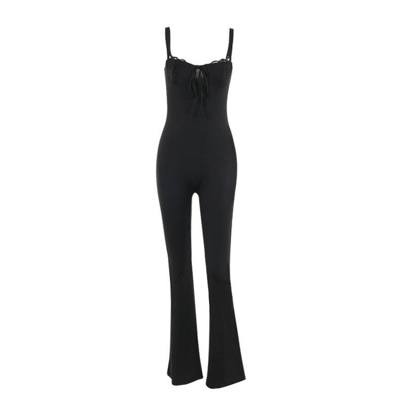 Damen Jumpsuit mit Spitzen-Brustkörbchen und Sling-Design