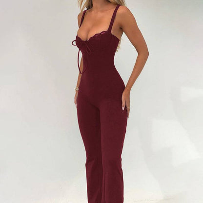 Damen Jumpsuit mit Spitzen-Brustkörbchen und Sling-Design