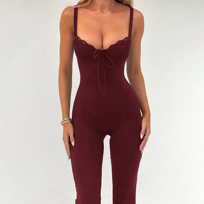 Damen Jumpsuit mit Spitzen-Brustkörbchen und Sling-Design