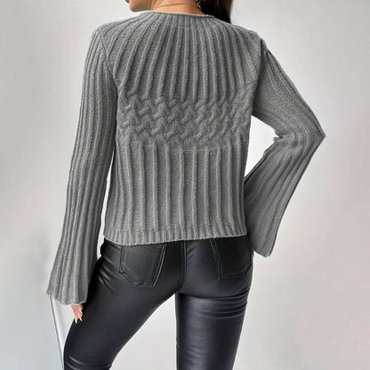 Damen Pullover Mode Pullover Rundhals Ausgestellte Ärmel Top